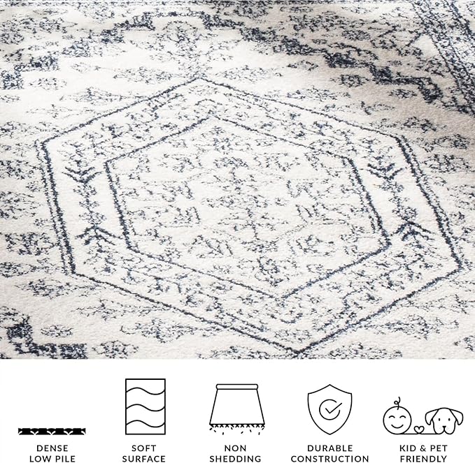 SAFAVIEH Adirondack Collection Runner Rug - 2'6" x 8', Ivory & Navy, Oriental Medallion Design, Non-Shedding & Easy Care, Ideal for High Traffic Areas in Living Room, Bedroom (ADR108R)