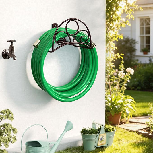 Metal Garden Hose Holder - Wall Mounted Water Hose Holder - Hose Hanger Heavy Duty for Water Hose Extension Cords Vacuum Hose bronze