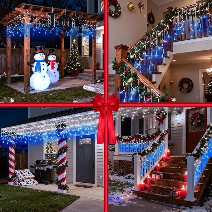1332 LED 132ft Christmas String Lights Outdoor, 12 Modes Dimmable Curtain Lights with 296 Drops, Waterproof Fairy Lights with Timer for Bedroom Window Holiday Wedding Home Xmas Decor, Blue & White