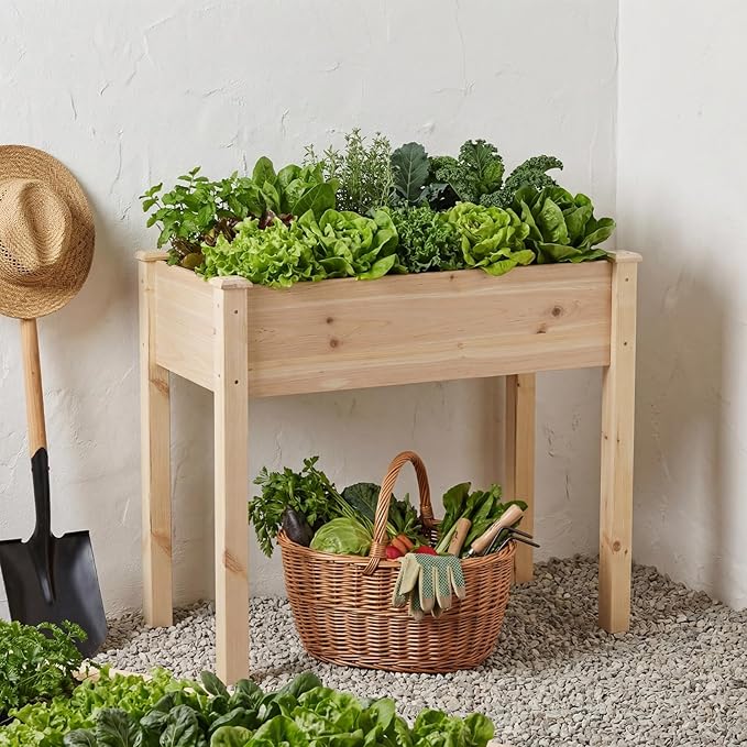 NEWBULIG Raised Garden Bed with Legs 34x18x30in,Elevated Wood Planter Box Stand for Outdoors Garden Balcony Courtyard, Natural Wood 400 Pound Capacity, for Planting Herbs Flowers Vegetables