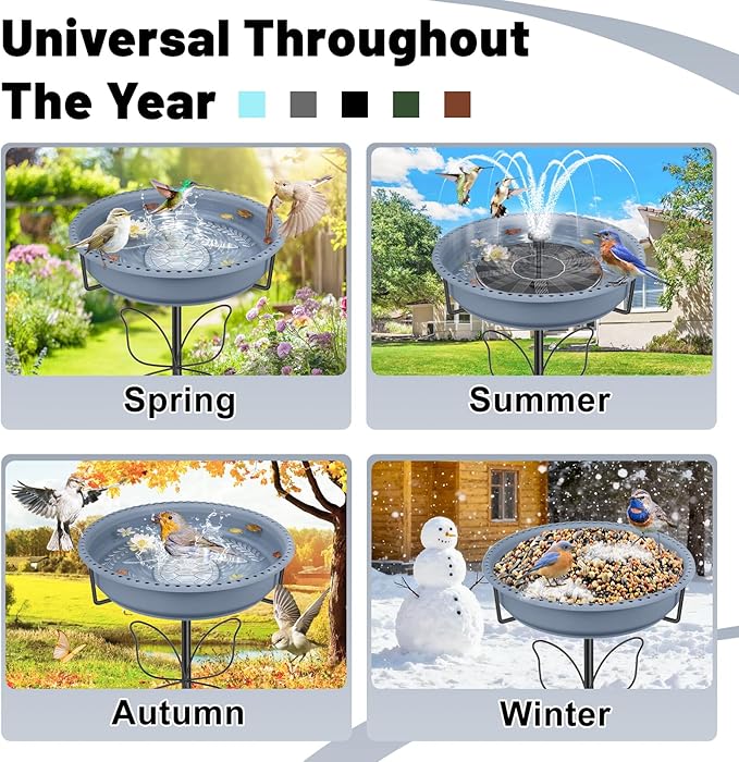 Bird Bath for Outside, Garden Freestanding Birdbath & Birdfeeder with Removable Bowl, Bird Baths Feeder for Outdoors Garden Patio Yard Lawn Decor, 5-Pronged Base & Easy to Clean(Grey)