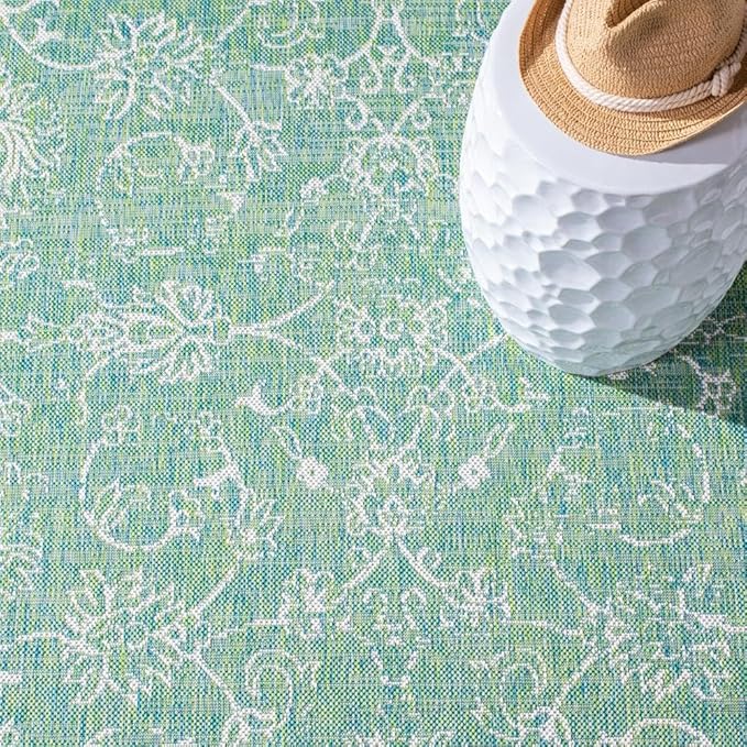 SAFAVIEH Washable Rug Outdoor Courtyard Collection - 2'3" x 12' Runner, Green & Ivory, Non-Shedding & Easy Cleaning, Ideal for Patio, Entryway, Mudroom, Hallway, Kitchen (CY8680-55721)