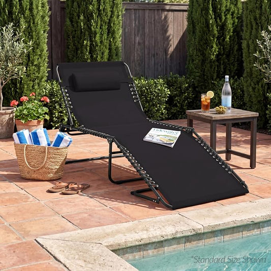Best Choice Products Extra Wide Patio Chaise Lounge Chair, Portable Outdoor Folding Recliner for Lawn, w/ 8 Positions, Handles, 440lb Capacity - Black