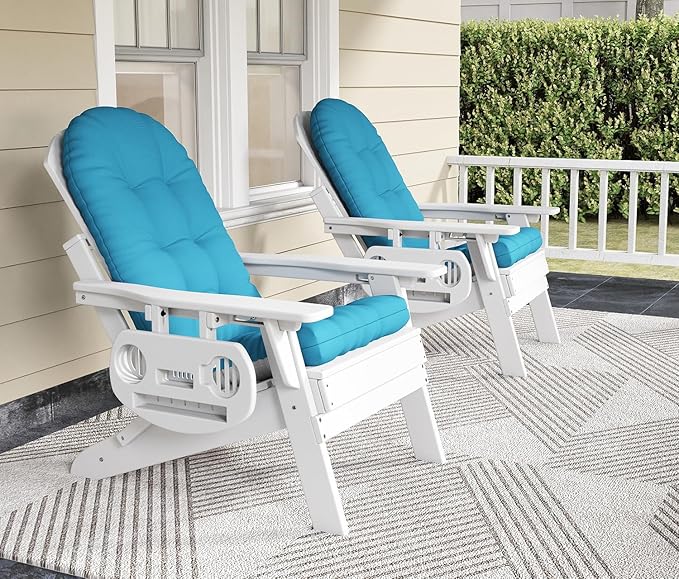 Adirondack Chair Cushion Set of 2, Thickened Patio Chair Cushions with Ties, Waterproof and UV-Protected Rocking Chair Cushion for Indoor and Outdoor, Lake Blue.