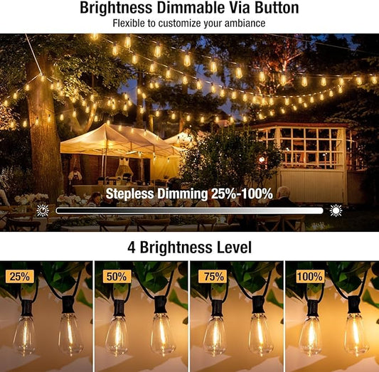 litogo 120FT LED Outdoor String Lights with Dimmer, Waterproof Patio Lights with ST38 Vintage Edison Bulbs, Warm White Outside Hanging Light with Timer for Yard Gazebo Party
