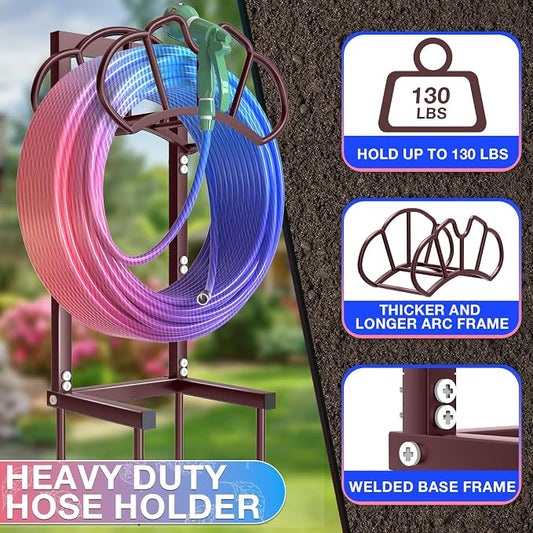 Qatsrin New Garden Hose Holder, Super Stable Water Hose Holders Stand Holds 160-Feet Hose, Rustproof Freestanding Hose Storage Hanger Rack for Outside Yard Lawn Farm, Bronze