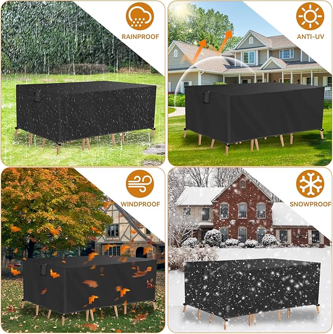 TUOKING Outdoor Furniture Covers Heavy-Duty 420D Waterproof Cover,All-Weather Patio Furniture Protector for Sofa,Chairs & Table-UV-Resistant,Anti-Tear Dustproof Covers (Black, 84"L x 52"W x 29"H)