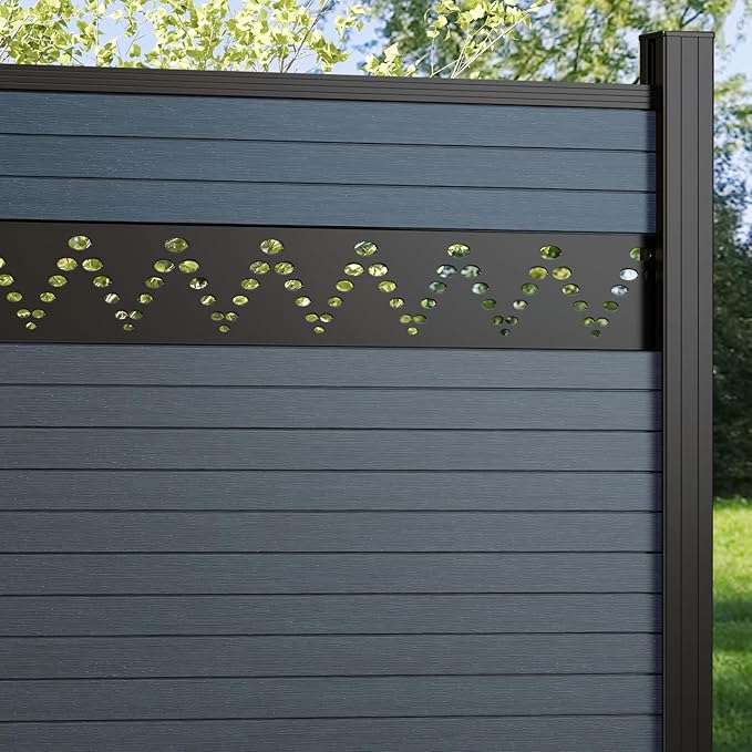 6 Feet×6 Feet Privacy Fence, Outdoor Wood Plastic Composite Fence Panel, Waterproof Security Barriers Fencing, WPC (Gray, Arched (1 Panel - 1 Post))