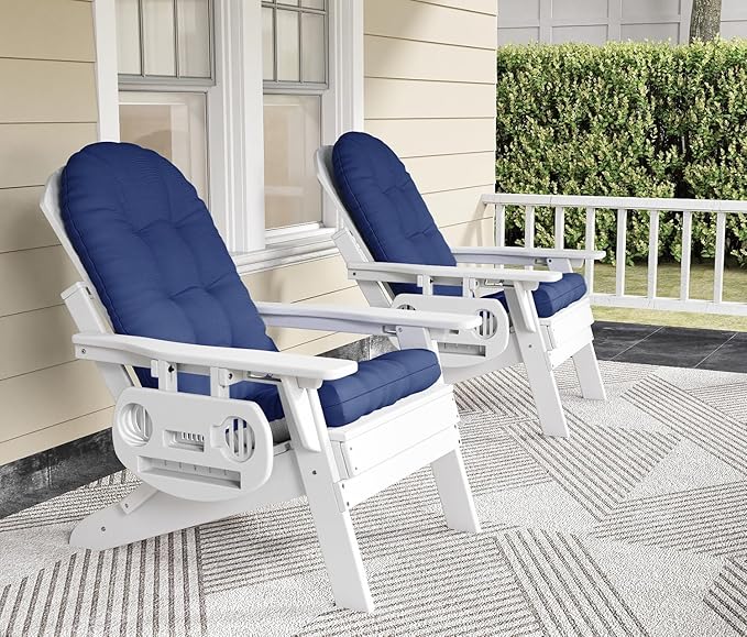 Adirondack Chair Cushion Set of 2, Thickened Patio Chair Cushions with Ties, Waterproof and UV-Protected Rocking Chair Cushion for Indoor and Outdoor, Navy Blue.