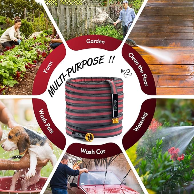 2026 Upgraded Non-Expanding Garden Hose - 100FT Lightweight Flexible, High-Pressure Anti-Kink/Burst-Resistant Lead-Free Outdoor Water Hose (Gray/Red)