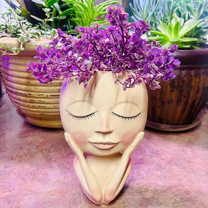 Face Planters Pots Head,Cute Succulents Plants Planters,Creative Resin Pots with Drainage Hole,Ideal Vase Gifts for Indoor Outdoor Garden Decor