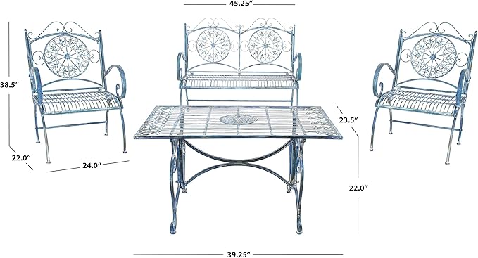 SAFAVIEH PAT5001C Collection Sophie Victorian Antique Blue 4-Piece Patio Outdoor Set