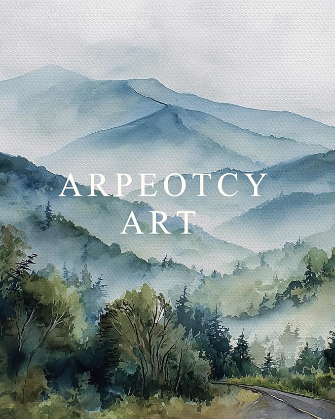 ARPEOTCY Extra Large Vintage Framed Wall Art, 36x54 Inch Watercolor Blue Ridge Mountains Forest Landscape Hanging Framed Canvas Print Art for Living Room Bedroom, Farmhouse Above Bed Wall Decor
