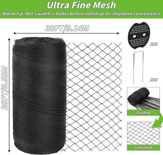 Garden Mesh Netting 28x30 FT - Heavy Duty Bird Net, Mesh Pest Barrier Reusable Ultra Fine Deer Fence Netting Crops Row Cover Raised Bed Protect Fruits Flower Vegetables from Bird Deer Squirrel