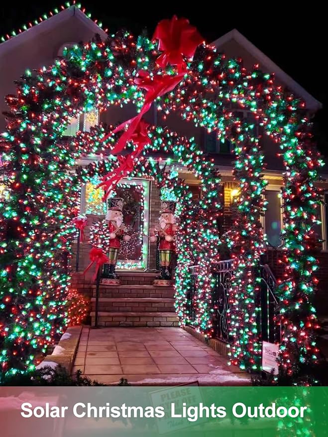 4 Pack Solar Christmas Lights Outdoor Waterproof, 132FT 400LED Solar String Lights Green Wire Fairy Lights, Solar Twinkle Lights with 8 Lighting Modes for Xmas Garden Decorations (Red&Green)