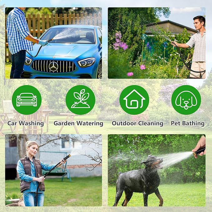 Garden Hose100FT, Lightweight & Flexible Water Hose,Non-Expanding,3/4" GHT Leak-Proof Metal Fittings, Non-Expanding, Kink-Free, Portable, Wear-Resistant for Yard, Lawn, Garden Use