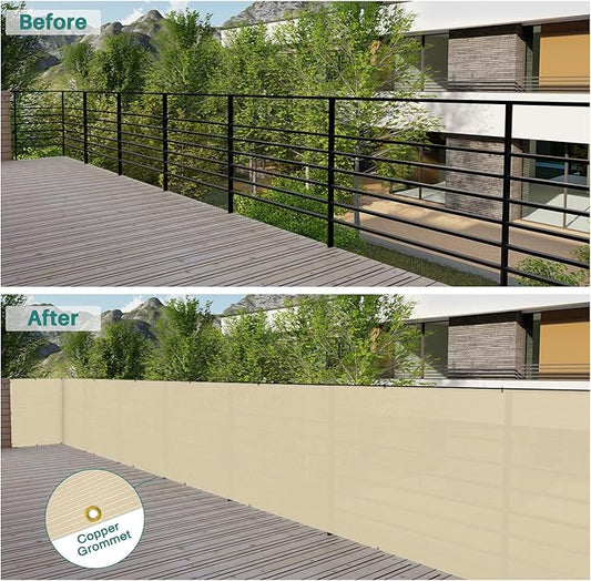 3' x 50' Balcony Privacy Screen Apartment Deck Railing Fence Lattice Panels for Outside, UV Block Shade Cloth with Grommets, Mesh Fencing Cover for Patio Backyard Porch, Yellowish Beige