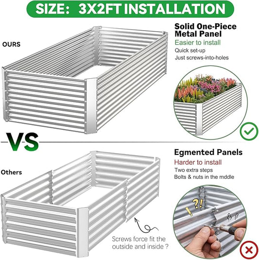 2 Pack Tall Corrugated Galvanized Steel Raised Garden Bed Outdoor, Metal Above Ground Garden Bed for Vegetables and Flowers, Rectangle Raised Beds for Gardening-3x2FT