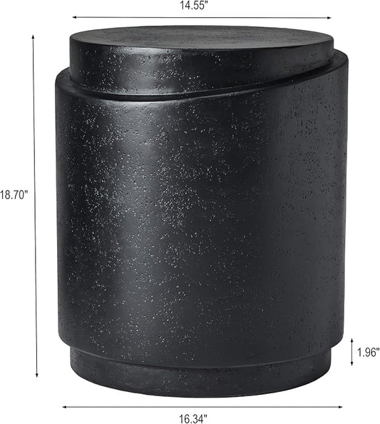 Christopher Knight Home Jarvan 18.7" H Cylindrical MGO Outdoor Side Table, Patio Decorative Small End Table, Round Top Lightweight Concrete Garden Stool for Patio Balcony, No Assembly, Black