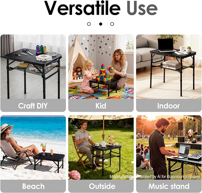 Folding TV Trays Foldable Dinner Tray Table Adjustable Height Food Snack Eating Couch Side Table Sturdy Aluminum Portable Sofa Tray End Table for Outdoor Indoor Camp Pinic Bed Couch Living Room(Black)