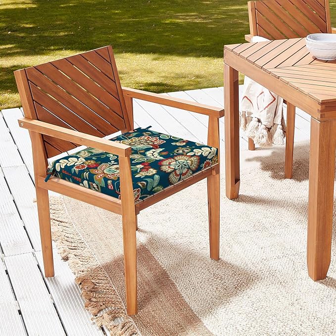 LVTXIII Outdoor Seat Cushions Set of 4 Square Corner Chair Cushions with Ties, Patio Chair Pads for Home Office and Patio Garden Furniture Decoration 18.5"x16"x2", Peacock Blue