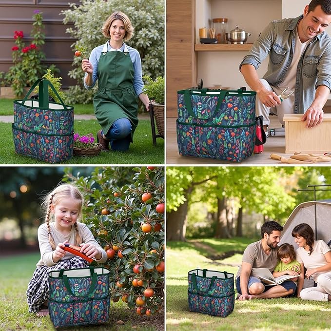 Daisy Flowers Garden Tool Bag - Waterproof Garden Tote with 8 Pockets, Large Storage Home Organizer Gardening Tool Oxford Bag for Garden Tools Kits Holder, Ideal Outdoor Gardening Gift for Women & Men