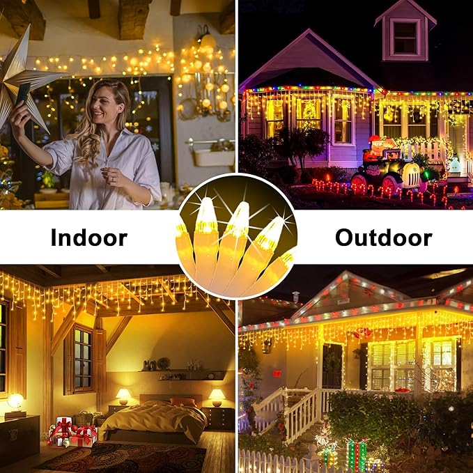 164FT 1620 LED Outdoor Christmas Lights - 360 Ice Drops, 12 Pro Modes with Timer Memory & Brightness, Waterproof Hanging Ice String Light for Holiday Wedding Garden Fence House Decor (Warm White)