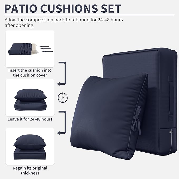 Premium Outdoor Seat Cushion Chair Cushions for Patio Furniture 19 L X 19 W X 4 H Waterproof & Fade Resistant Deep Seat and Backrest Cushion Set with Removable Covers for Chair, Sofa