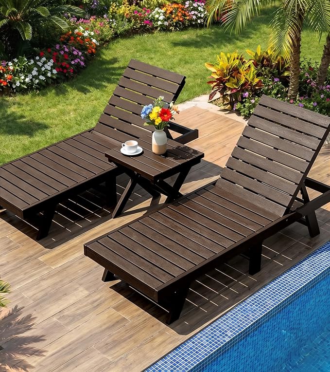 PASAMIC Folding Outdoor Side Table, HDPE Outdoor End Table, All-Weather Patio Table with 17.7" Wide Tabletop, No Assembly, for Porch, Deck, Poolside, Brown