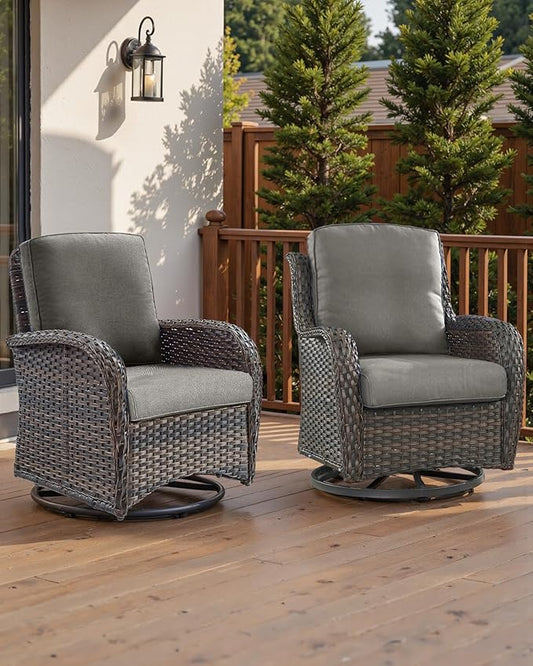 Pop 22x25/22x24 Outdoor Cushions for Patio 5 Piece Set - Set of 5 Water-Resistant Replacement Cushion for Wicker Dining Rocking Swivel Chairs Loveseat Couch Sectional Sofa - Grey/Classic