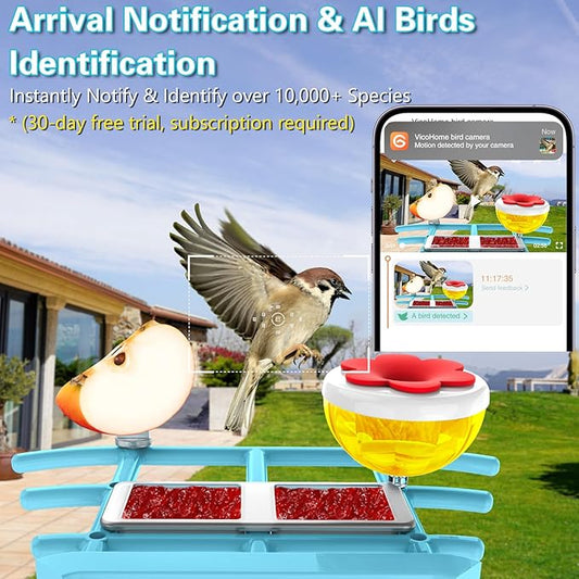 TayePin Bird Feeder with Camera Solar Powered & AI Identify 10,000+ Birds Species, 2.4Ghz WiFi Smart Feeding, 2K HD Live Video for Outdoor, IP65 Waterproof, Instant Arrival Alerts, Bird Lover Gifts
