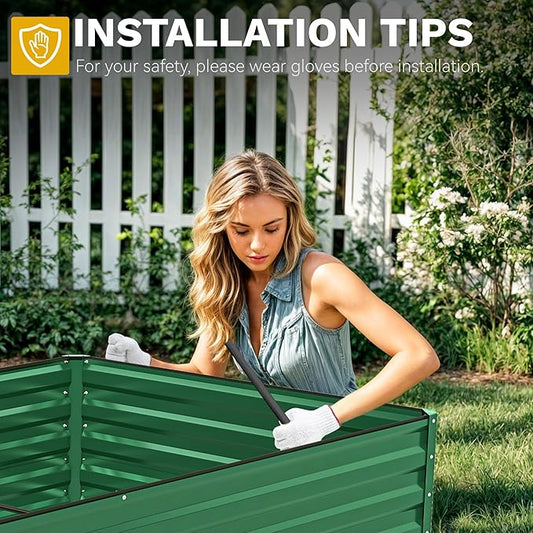 DWVO 8 x 4 x 2 FT Raised Garden Bed Kit, Outdoor Galvanized Flower Bed with Safety Rubberg and Gloves, Large Metal Planter Box for Vegetables, Flowers, Herbs, Fruits, Green