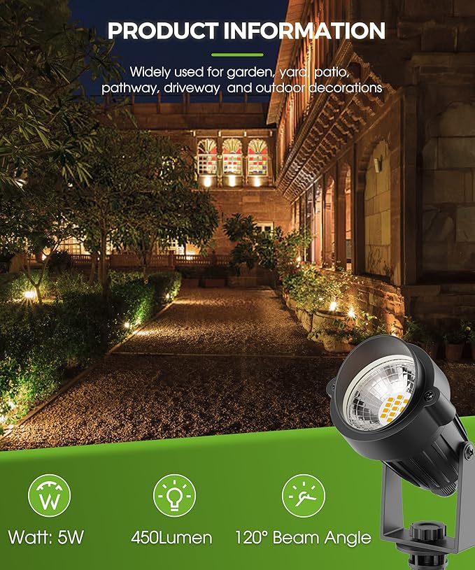 L LOHAS LED 5W Dusk to Dawn Outdoor Lighting, Auto On/Off 3000K Landscape Outdoor Spotlight, IP66 Waterproof Plug in Spot Lights for Yard, Garden, House, Pathway, Plant, UL Listed (8 Pack)
