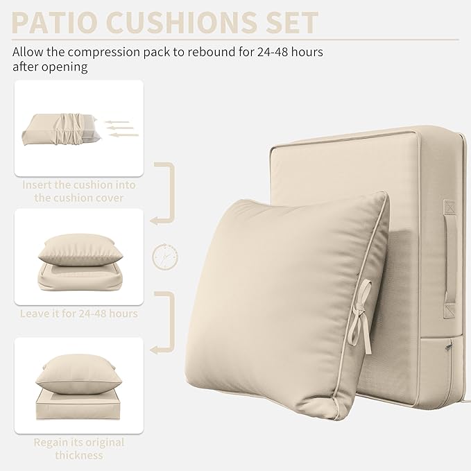 Premium Outdoor Seat Cushion Chair Cushions for Patio Furniture 22 L X 24 W X 4 H Waterproof & Fade Resistant Deep Seat and Backrest Cushion Set with Removable Covers for Chair, Sofa