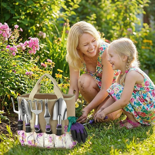 Garden Tools Set, 30 Piece Stainless Steel Gardening Kit with Vintage Floral Tote Bag, Non-Slip Ergonomic Rubber Handle, Ideal Gift for Women & Beginners, for Succulent, Home Garden