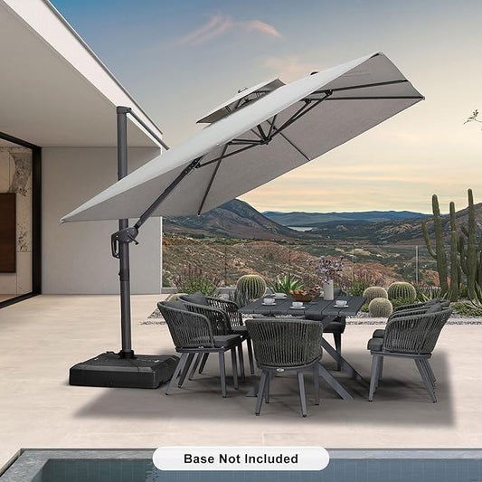 PURPLE LEAF Cantilever Patio Umbrella Outdoor Aluminum Offset Square Umbrella Windproof Heavy Duty Hanging Outside Umbrella for Deck Pool Garden