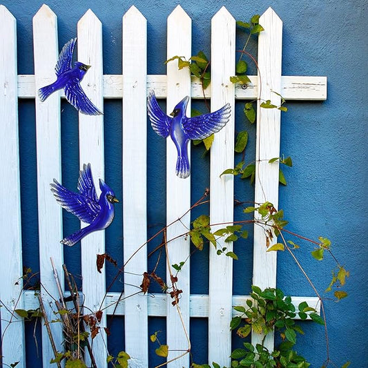 J-Fly Metal Birds Wall Decoration Bird Wall Hanging Decor Outdoor Metal Wall Art Blue Bird Outdoor Decor Suitable for Living Room Bedroom Patio Kitchen Outdoor Fence Decoration 9 Inch