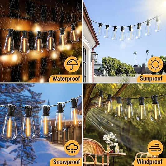 litogo 42FT Outdoor String Lights, LED Patio Lights Waterproof with 15+1 ST38 Edison Bulbs Shatterproof,2700K Warm White Hanging Outside Lights for Backyard Deck Party Garden Bistro Tent
