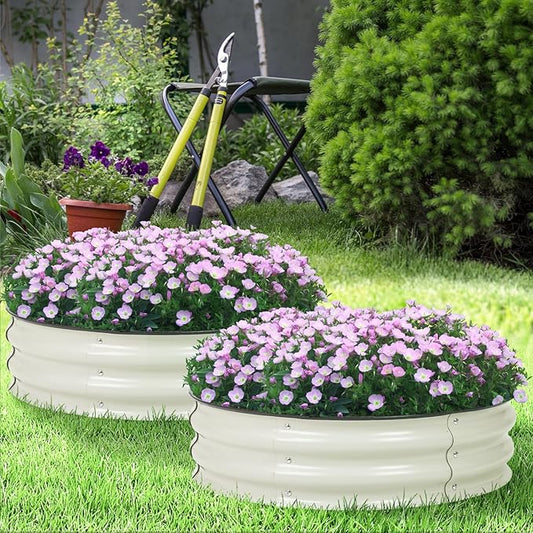 Aoodor 2 Pack 9" Tall 30" Metal Raised Garden Bed, Outdoor Planter Box and Raised Garden Kit for Vegetables, Flowers, Arugula and Herbs, Beige