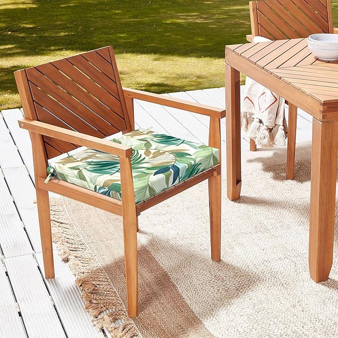 LVTXIII Outdoor Seat Cushions Seasonal Replacement Chair Cushions, Patio Chair Pads with Ties for Dining Chairs and Garden Furniture, Square Back, 18.5"x16"x2", 4 Pack, Lush Leaf Green
