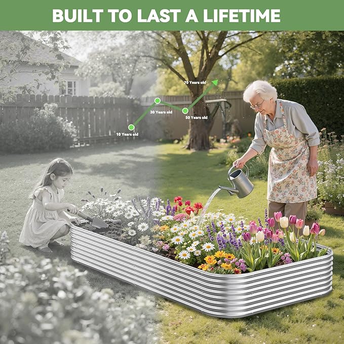 3 Pack 8x4FT Galvanized Raised Garden Bed, Outdoor Metal Planter Box for Vegetables Flowers, Large Steel Above Ground Gardening Box