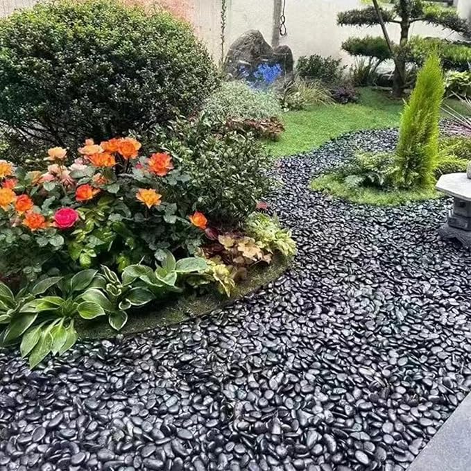 FANTIAN 5 Pounds Black Natural Decorative River Pebbles – 2-3 Inch Black Polished Decorative Pebbles for Garden Landscaping, Home Décor, Outdoor Paving River Rocks, Rocks for Painting