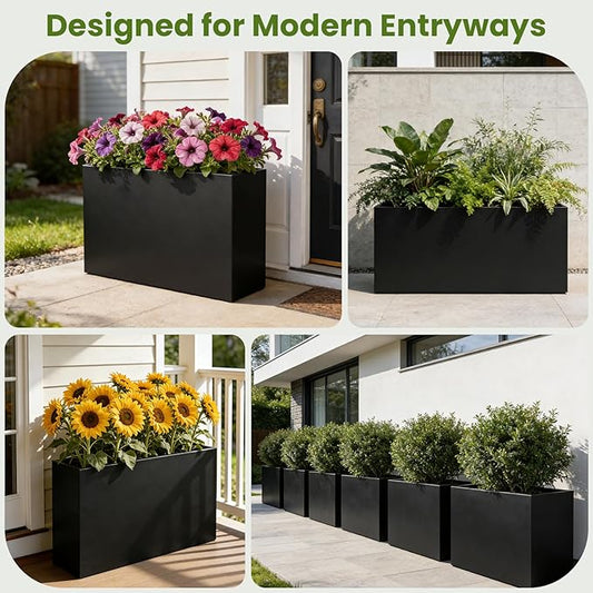 Nexum 30 Inch Tall Metal Planter Box for Outdoor/Indoor Use, Heavy Duty Galvanized Steel Vertical Planter, Modern Large Planter Boxes for Front Door, Porch & Patio (Rectangular Tall Planter)