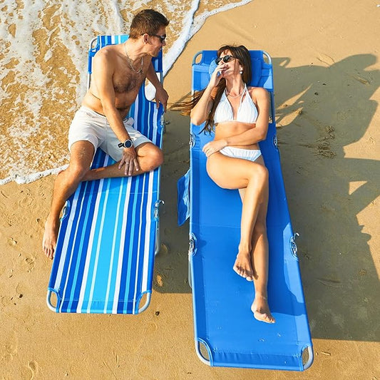 #WEJOY Folding Tanning Chair with Face Hole, 5 Positions Face Down Beach Lounge Chairs with Pillow for Outside Sunbathing Poolside (Blue)