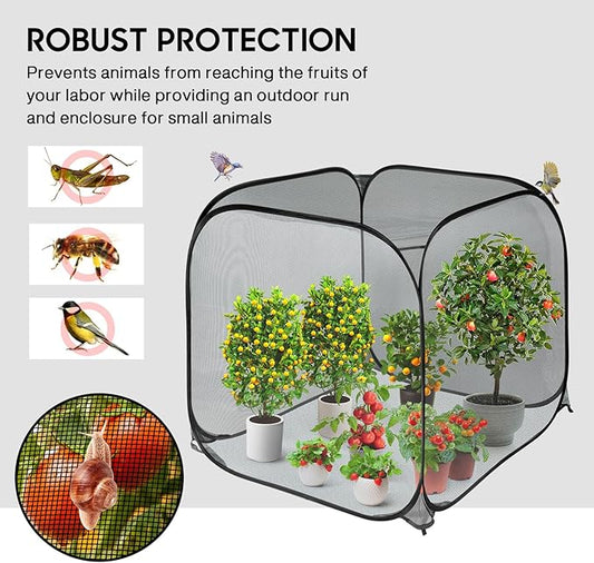 MIAOKE Pop Up Mesh Plant Cover, 35.4x35.4x38.2 Inch No Build Protection Against Insects Garden Netting, Raised Bed Cover for Barrier Against Insects for Vegetable Plant Fruit Animals-Black