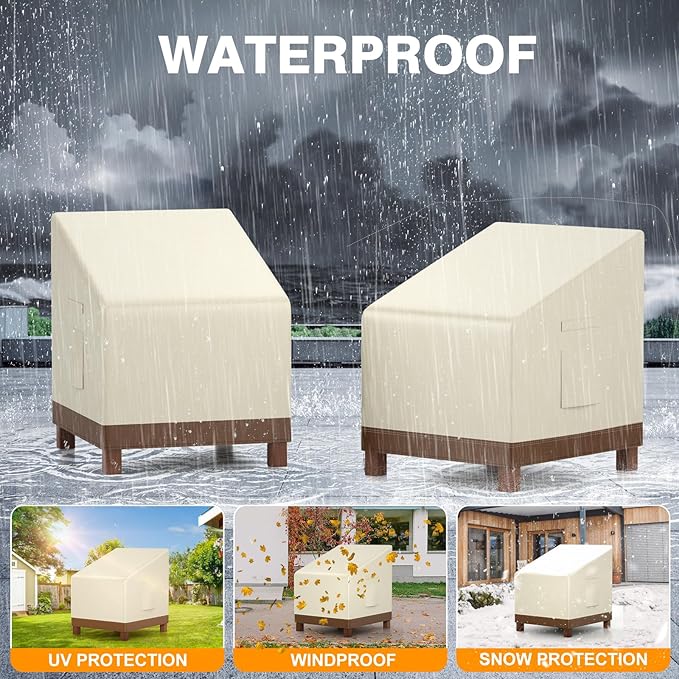 Patio Chair Covers Waterproof Heavy Duty Outdoor Furniture Cover with Air Vents for Lounge Lawn Deep Seat Outdoor Chair Beige & Brown 32W x 37D x 36H Inches (2 Pack)