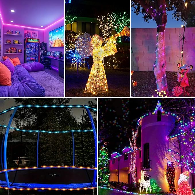 Solar Rope Lights Outdoor Waterproof, 49Ft 150 LED String Light Fairy Solar Powered & USB with Remote, 18 Colors Changing Trampoline Lighting for Outside Garden Patio Home Christmas Decoration