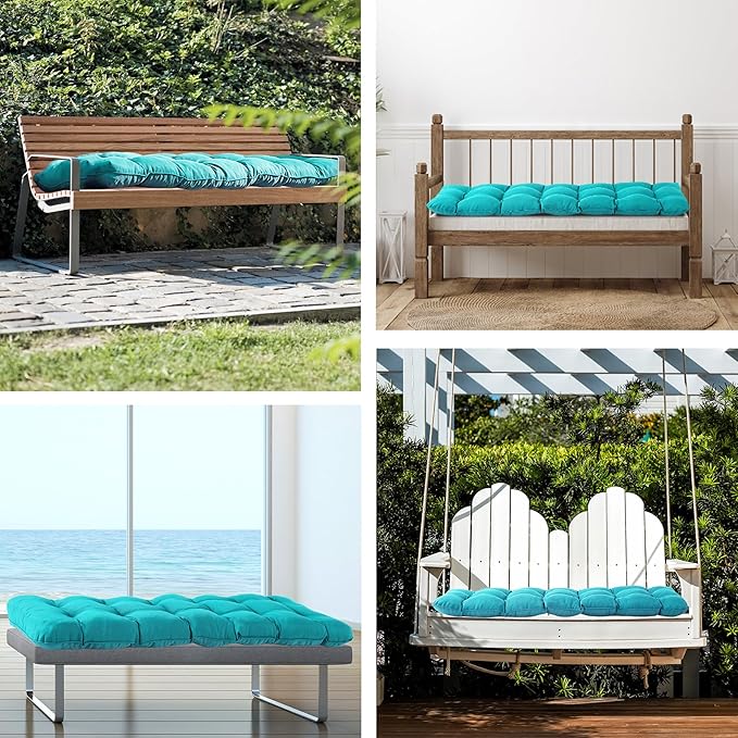 IPYNBAP Outdoor Bench Cushion, 59x18x5 Inch, Waterproof Bench Cushion for Outdoor/Indoor Furniture, Tufted Patio Bench Seat Cushion, Fade Resistant Outdoor Cushions for Porch Swing Couch, Teal Blue