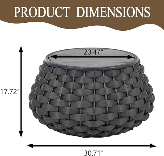30.5 inch Outdoor Side Table, Large Patio End Table with Removable Lid Round Accent Side Tables with Metal Frame and Hollow Out Bottom for Patio, Balcony Porch, Poolside, Garden, Yard, Gray