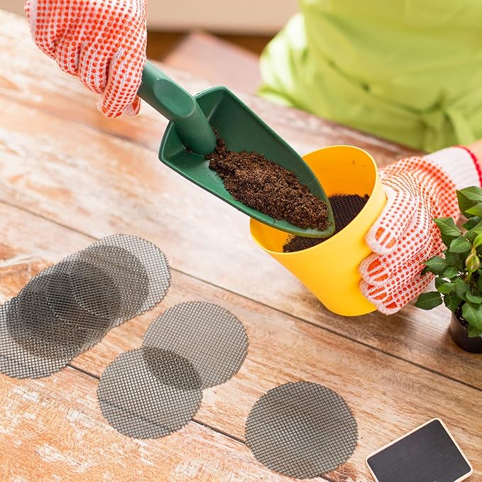 Shappy 200 Pieces Round Mesh for Plant Pot Gardening Pad Plant Mesh Pad Bonsai Flower Drainage Hole Screens Bonsai Pot Bottom Mat for Garden Prevent Soil Loss Anti
